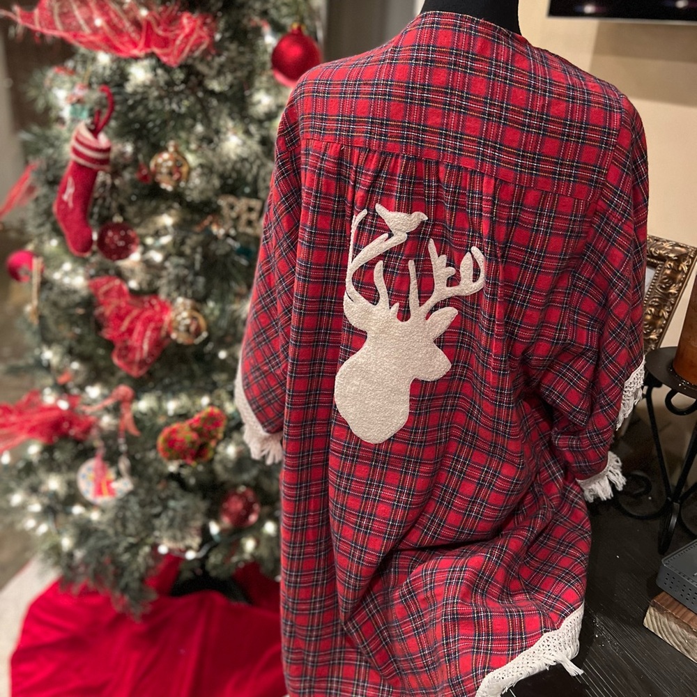 Judith March plaid reindeer cardigan